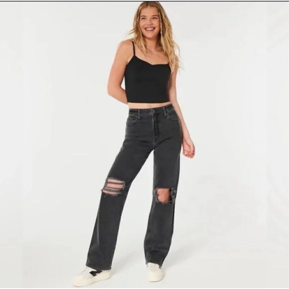 🌸 Hollister Black Ultra High Rise Dad Jeans Size 26 or 2 New